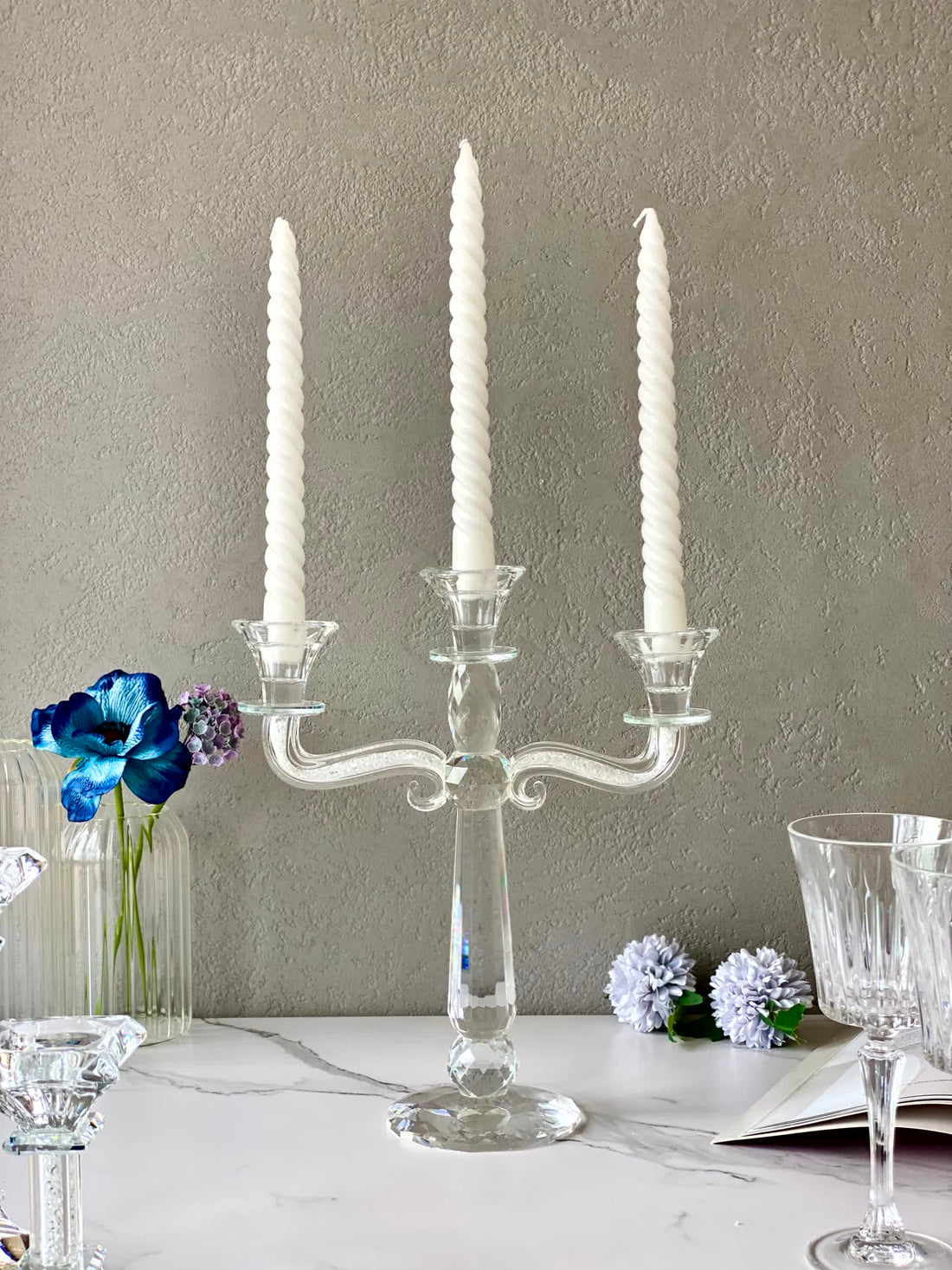 Three Arm Crystal Candle Holders