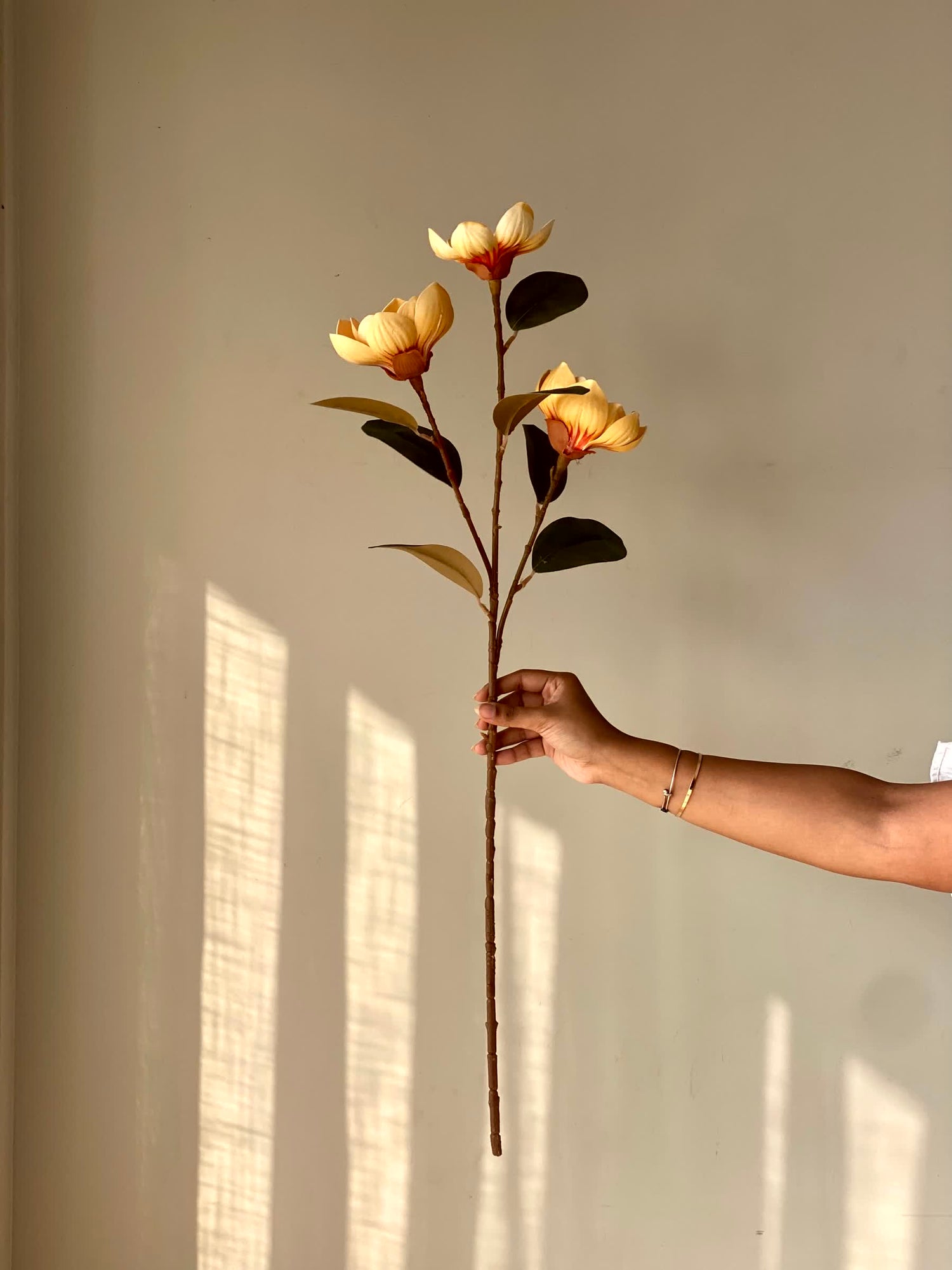 Artificial Yulan Magnolia Flower Stem - Yellow (One Stem)
