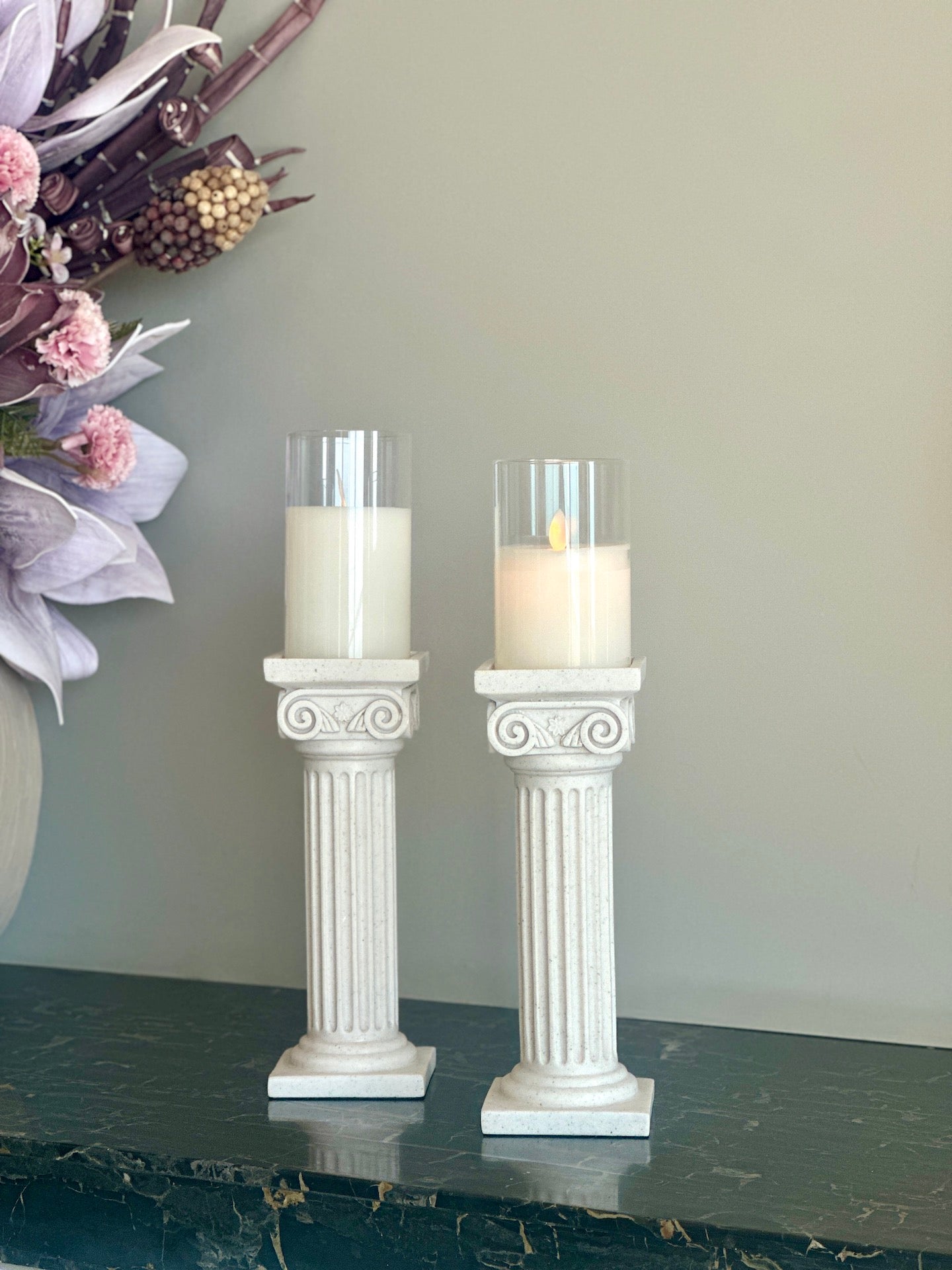 Greek Column Candle Stand - White Composite Stone - Single Piece