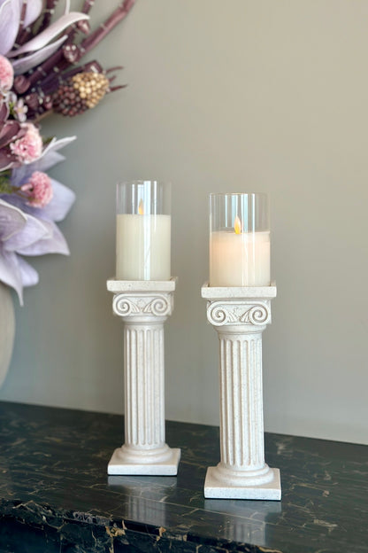 Greek Column Candle Stand - White Composite Stone - Single Piece