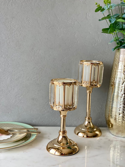 Ornate Gold Crystal Candle Holder - Small