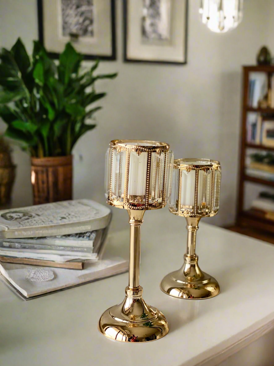 Ornate Gold Crystal Candle Holder - Small