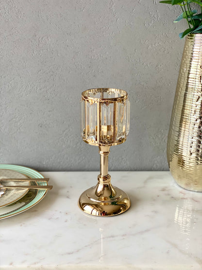 Ornate Gold Crystal Candle Holder - Small