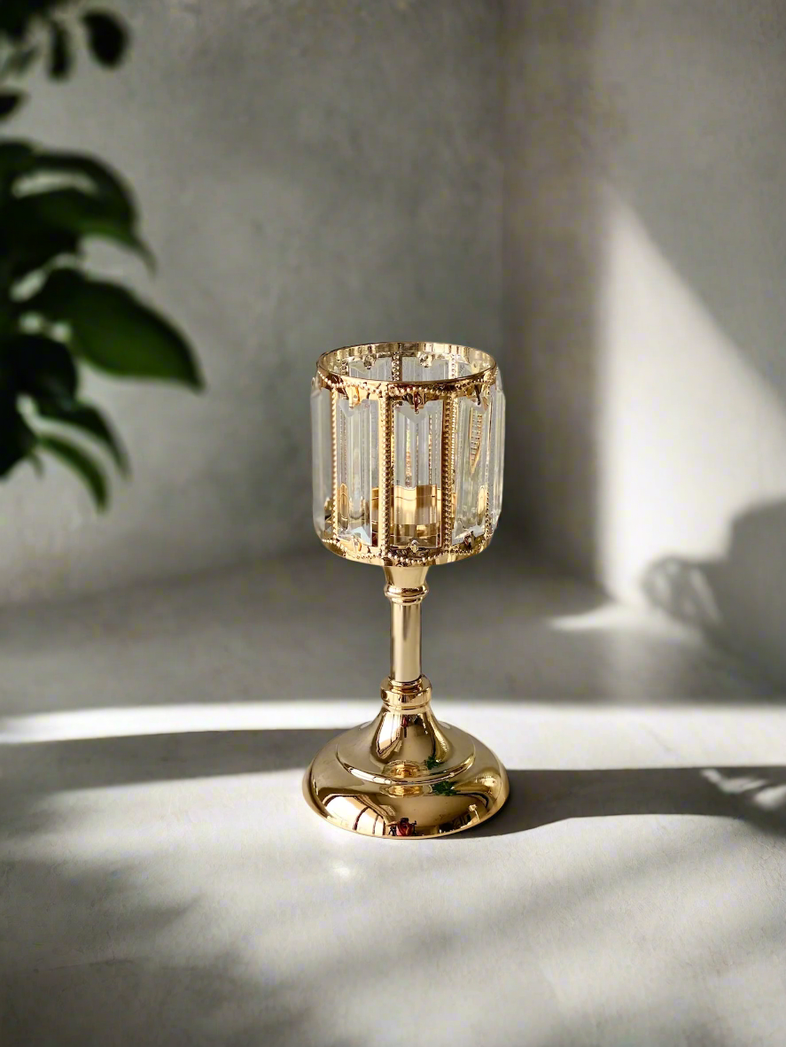 Ornate Gold Crystal Candle Holder - Small