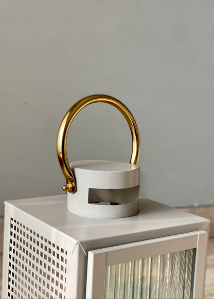 Vellora Beige &amp; Gold Lantern - Medium