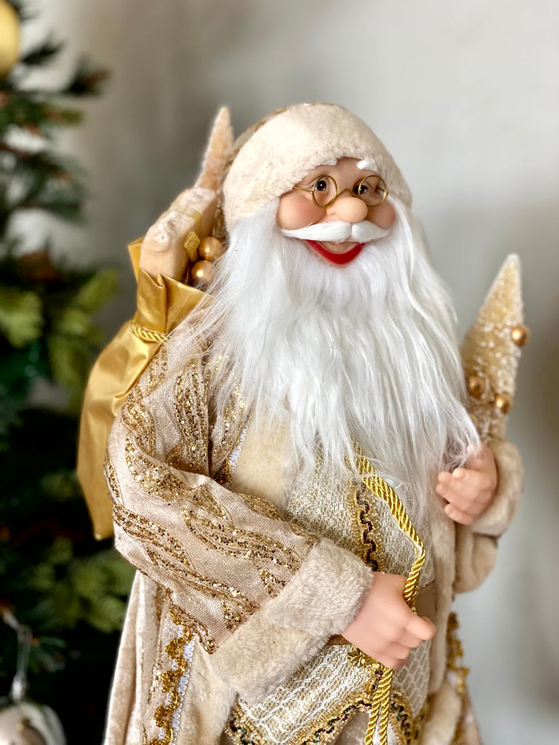 Christmas Jolly Santa Claus - 2 Feet (White and Gold)