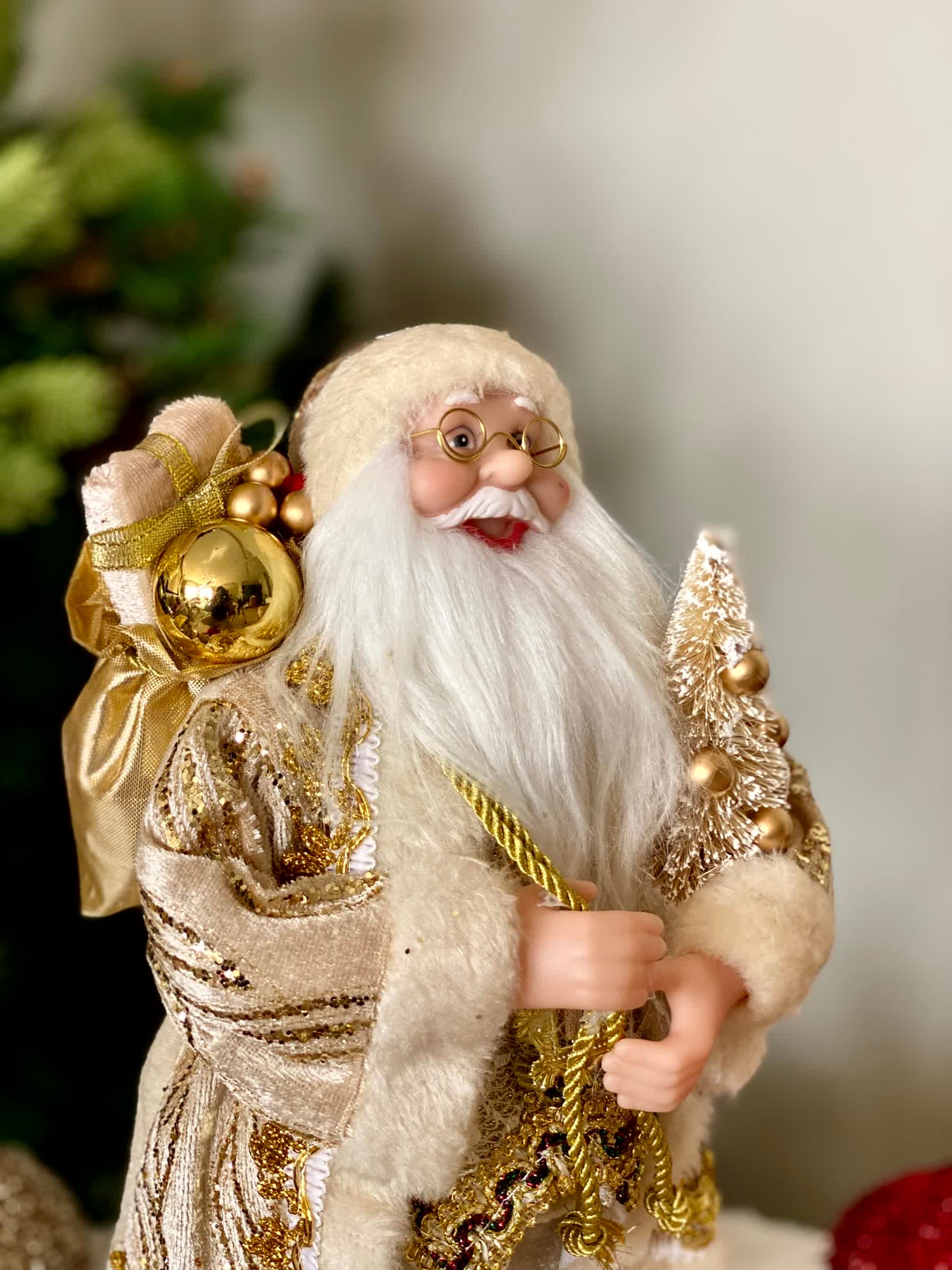 Christmas Jolly Santa Claus - 1 Feet (White and Gold)