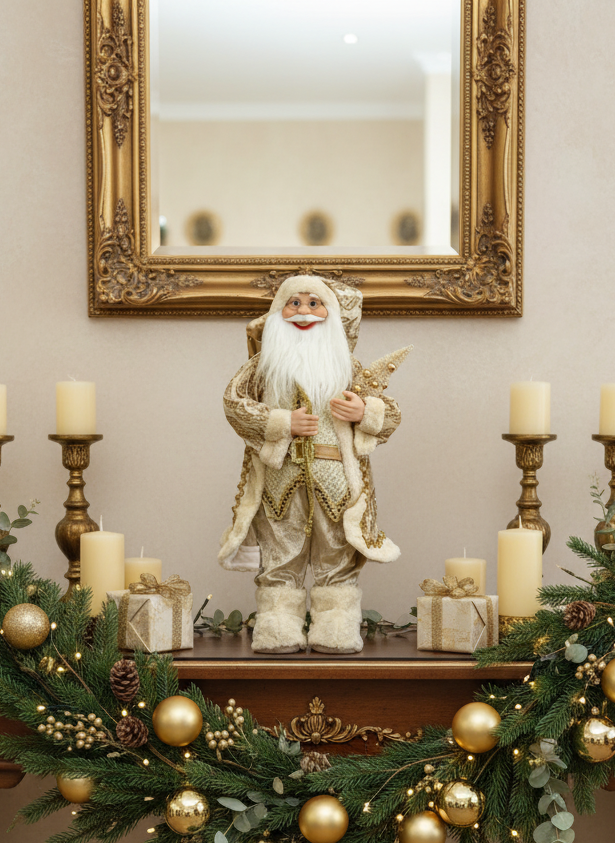 Christmas Jolly Santa Claus - 2 Feet (White and Gold)