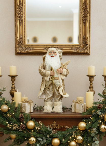 Christmas Jolly Santa Claus - 2 Feet (White and Gold)