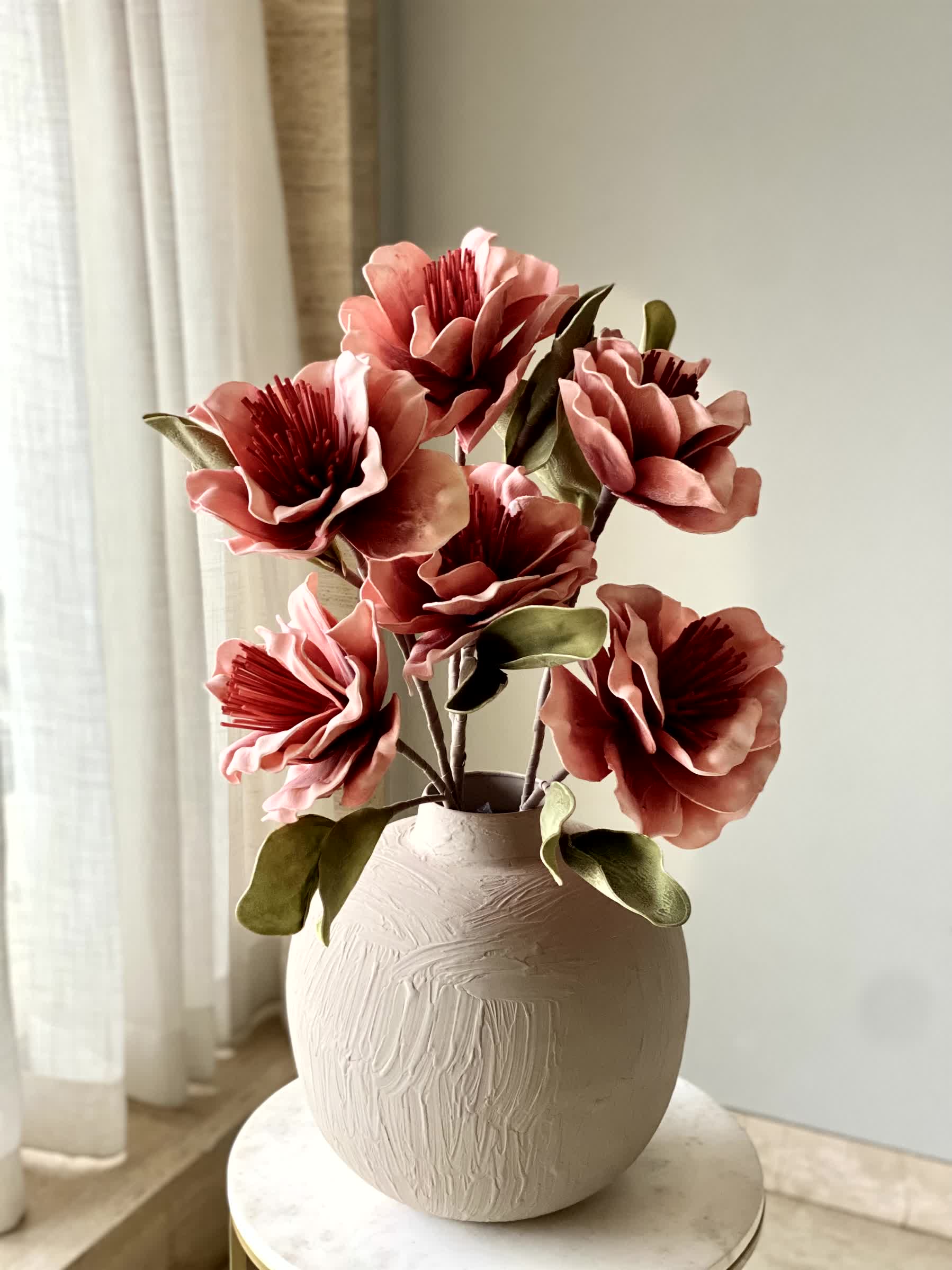 Artificial Blush Magnolia Stem - Coral (One Stem)