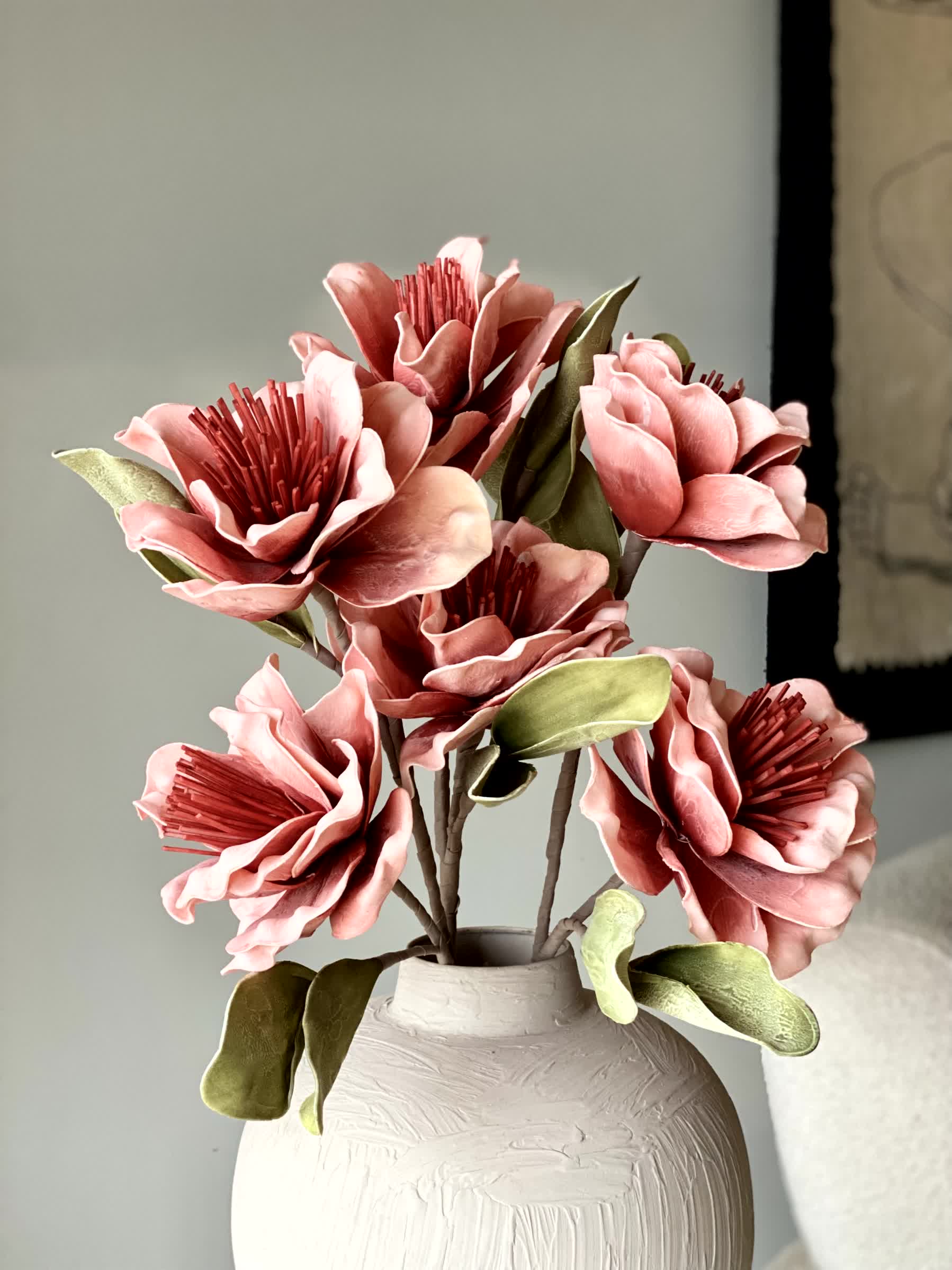 Artificial Blush Magnolia Stem - Coral (One Stem)