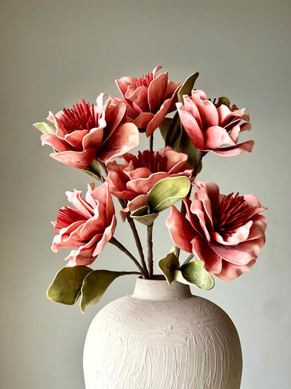 Artificial Blush Magnolia Stem - Coral (One Stem)