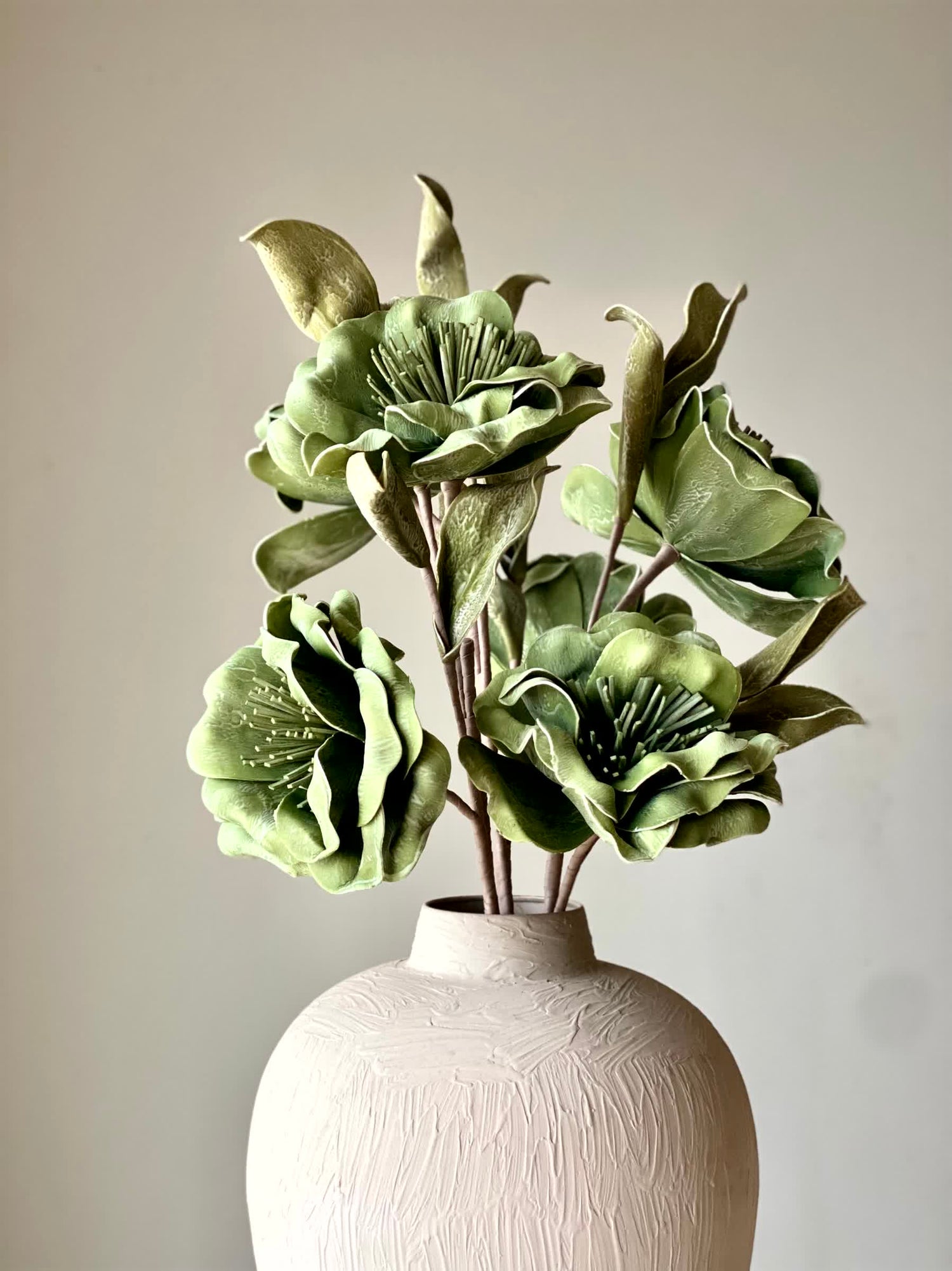 Artificial Blush Magnolia Stem - Green (One Stem)