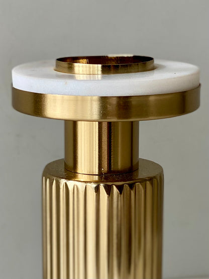 Gold Fluted Marble Candle Holder Set