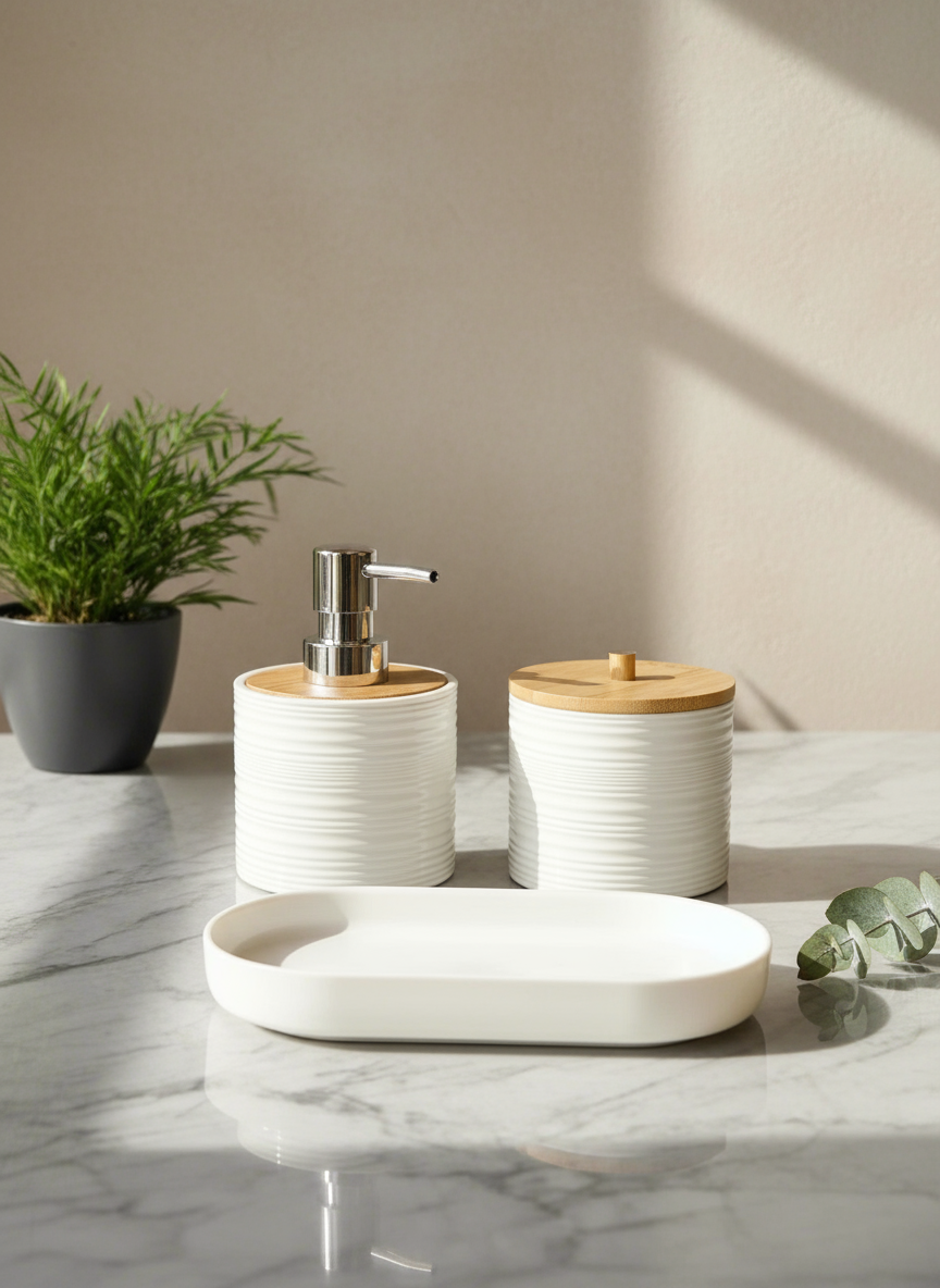 Amun Bathroom Set - White (Set of 3)