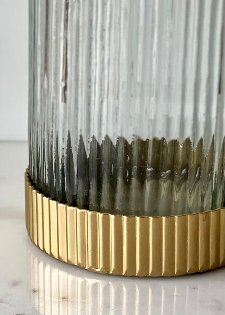 Fluted Glass Gold Vase - Tall