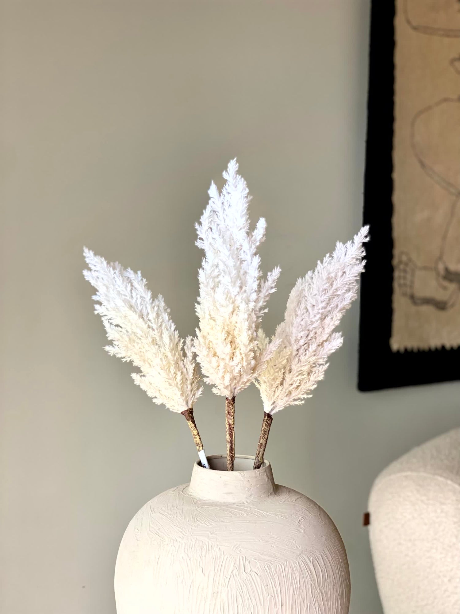 Artificial Wheat Silk Flower Stick (One Stem) - White (Short)