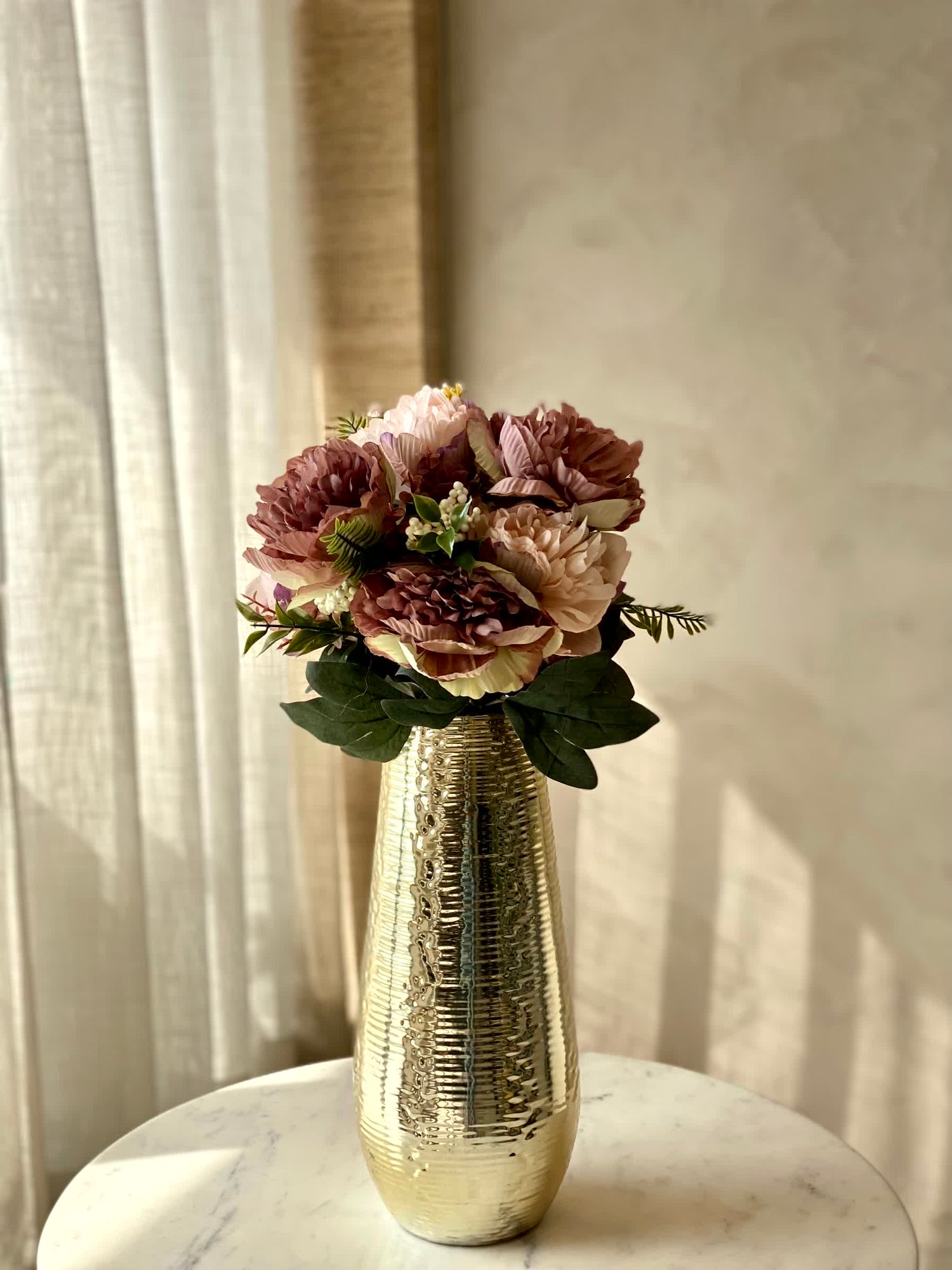 Artificial Peony Flower Bunch - Deep Pink