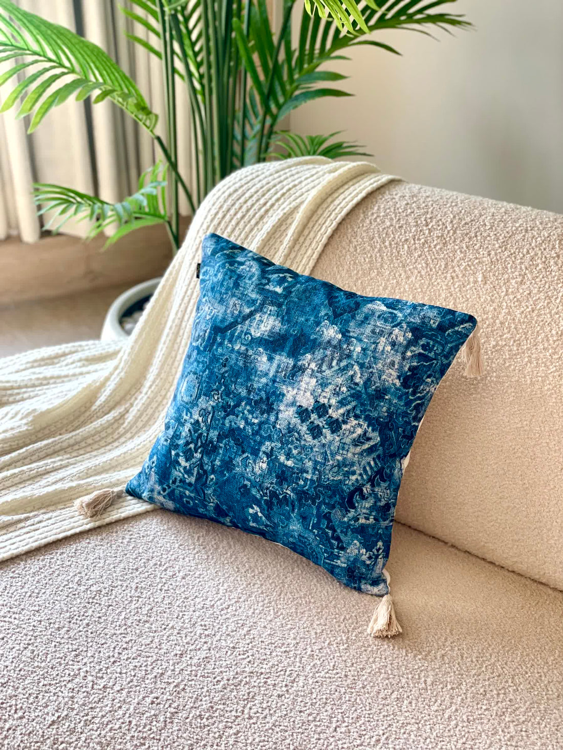 Abstract Blue Printed Cushion Cover