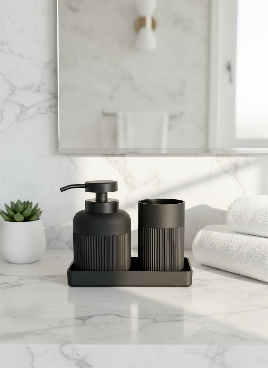 Chaton Bathroom Set- Black (Set of 3)