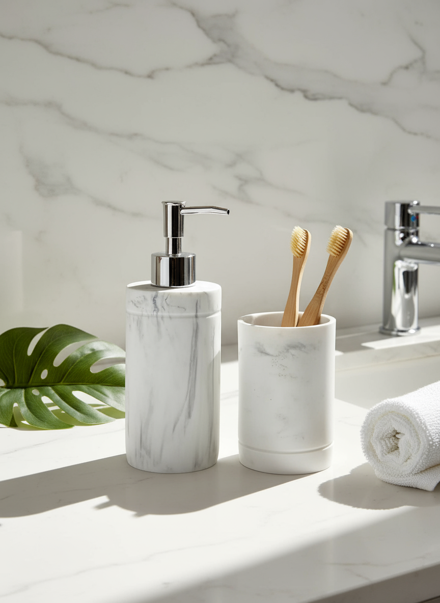 Opulent Marble Bath Set - White (Set of 2)