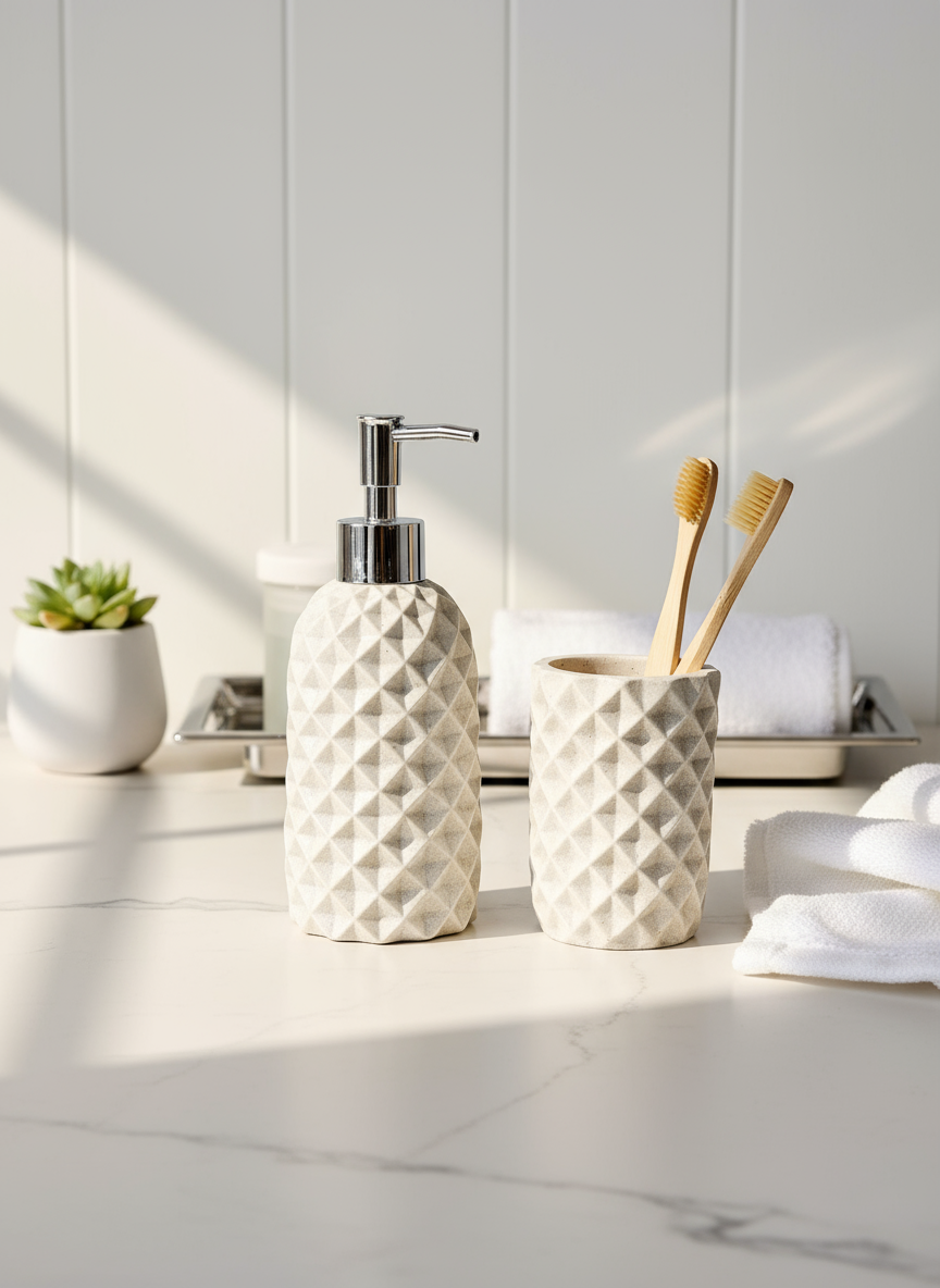 Diamond Weave Bath Set - Beige (Set of 2)