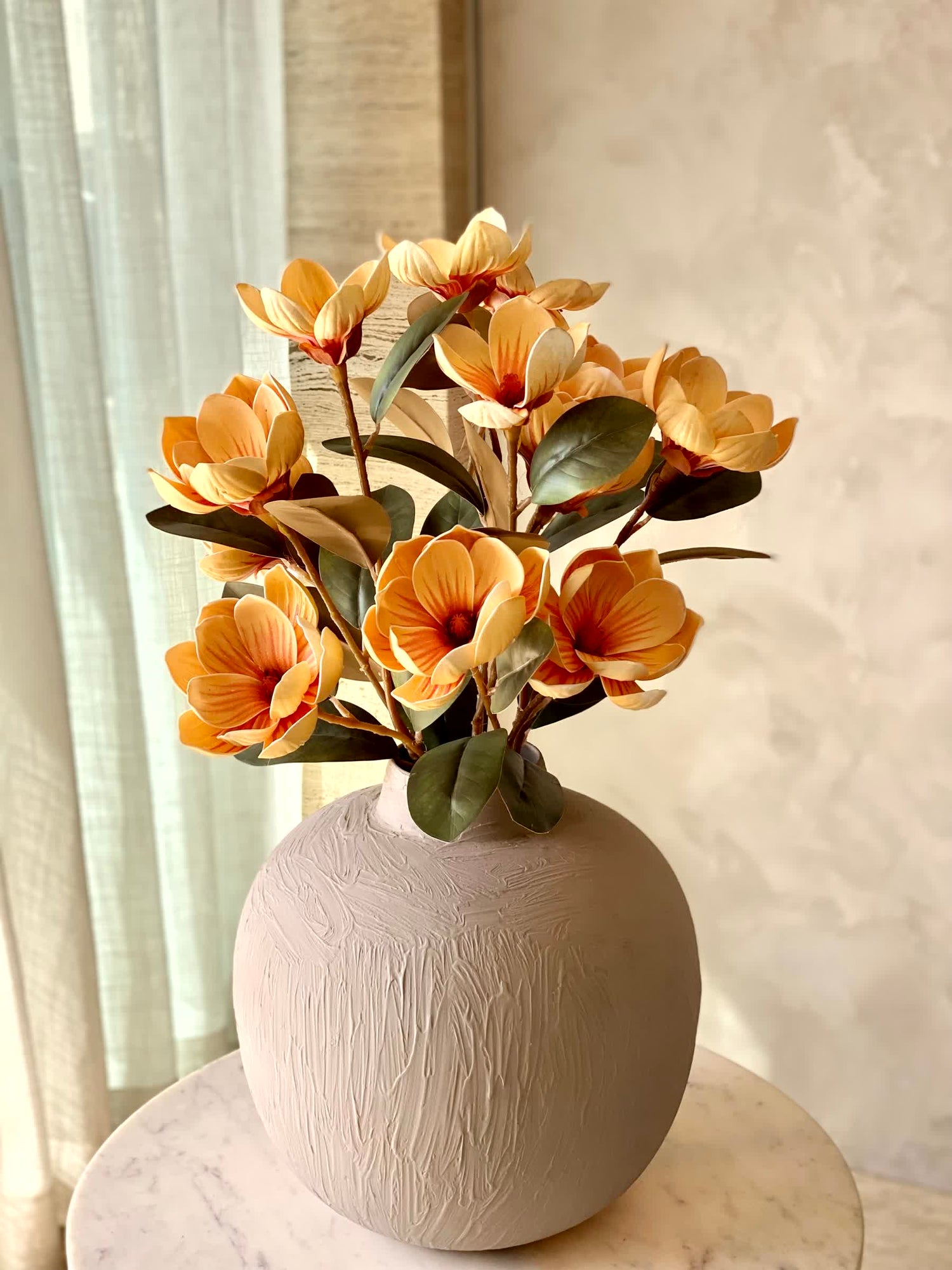 Artificial Yulan Magnolia Flower Stem - Yellow (One Stem)