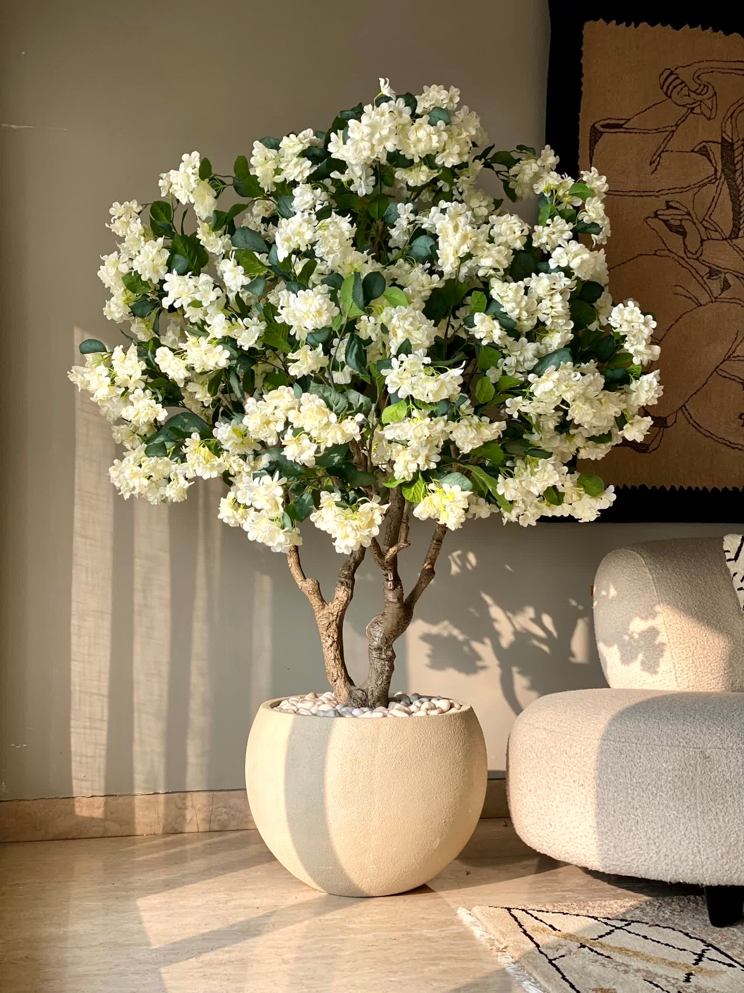 Artificial White Blossom Plant - 6 Feet
