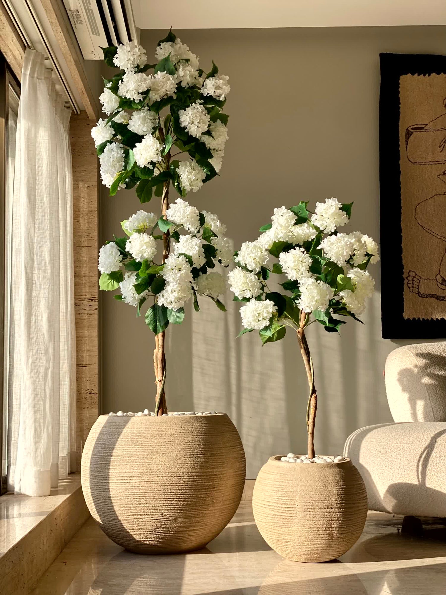 Artificial White Hydrangea Plant  - 6 Feet