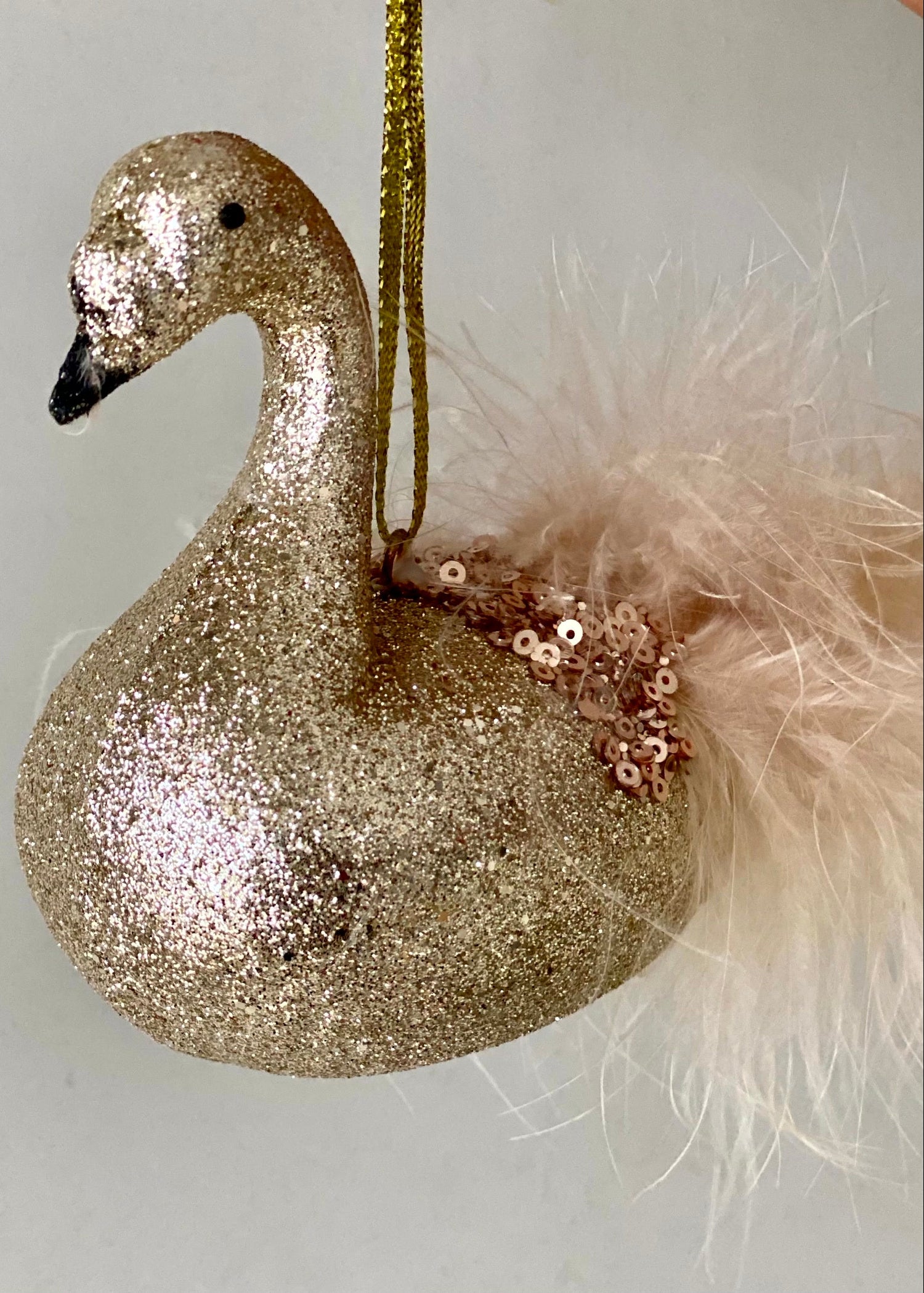 Luxe Feather Swan Hanging Ornament - (Set of 2)