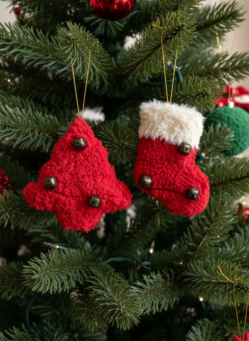 Red Tree &amp; Stocking Hanging- Set of 2