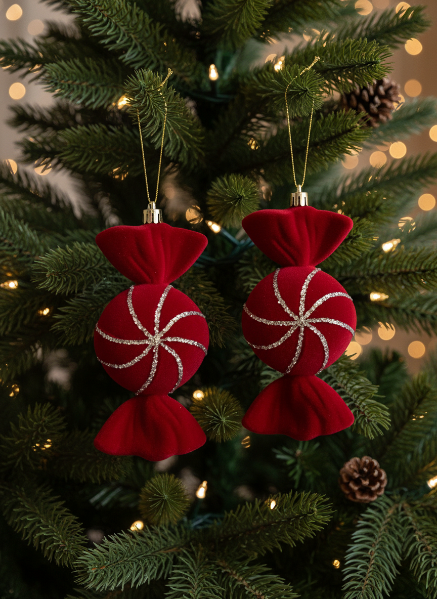 Christmas Crimson Candy Hanging - Set of 2