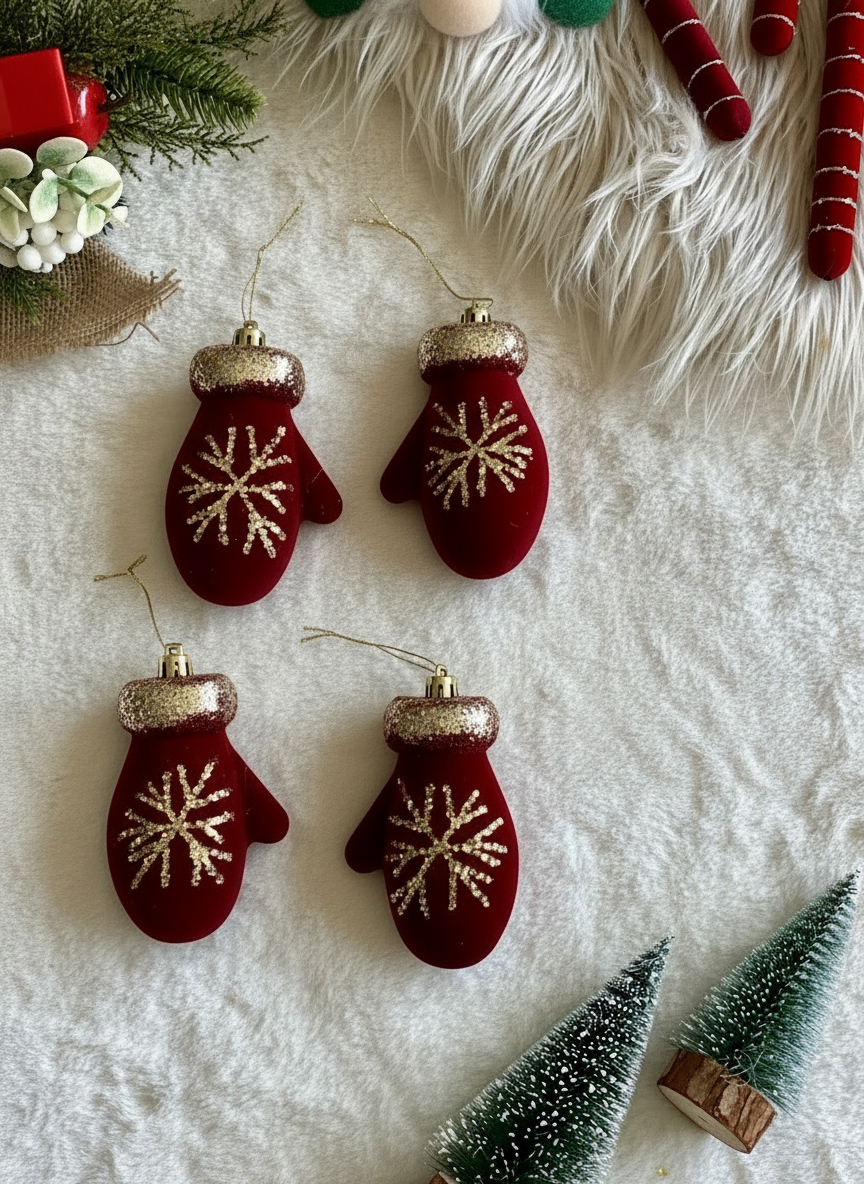 Christmas Red Mittens Hanging - Set of 4