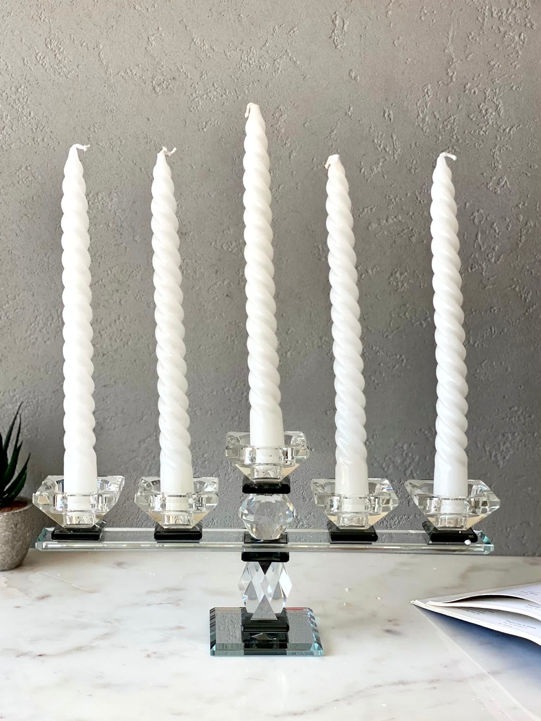 Five Arm Crystal Candle Holders- Black