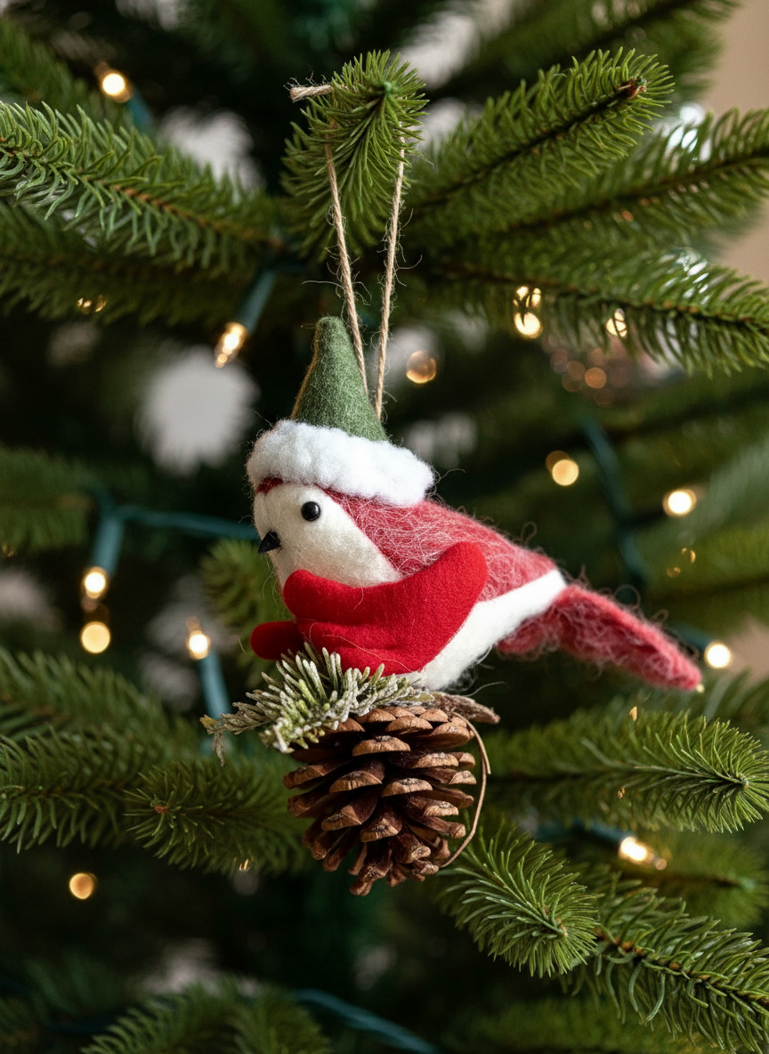 Christmas Holly Bird Hanging - Set of 2