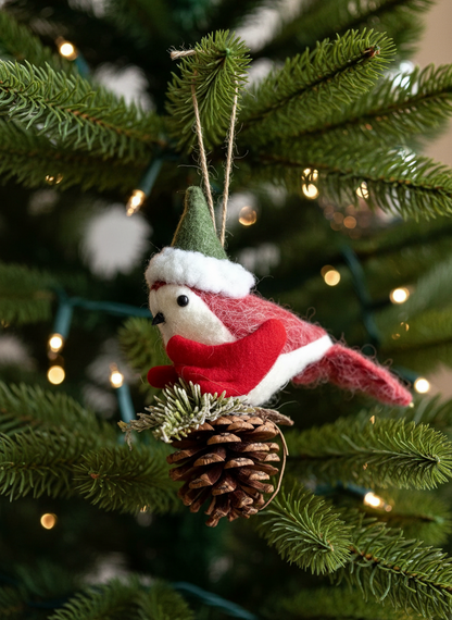 Christmas Holly Bird Hanging - Set of 2