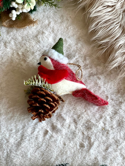 Christmas Holly Bird Hanging - Set of 2