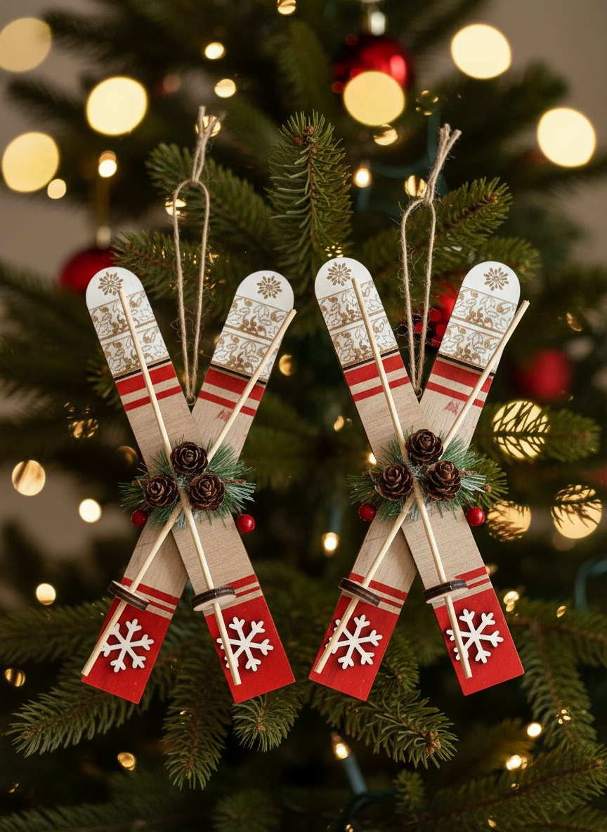 Christmas Ski Charm Hanging - Set of 2