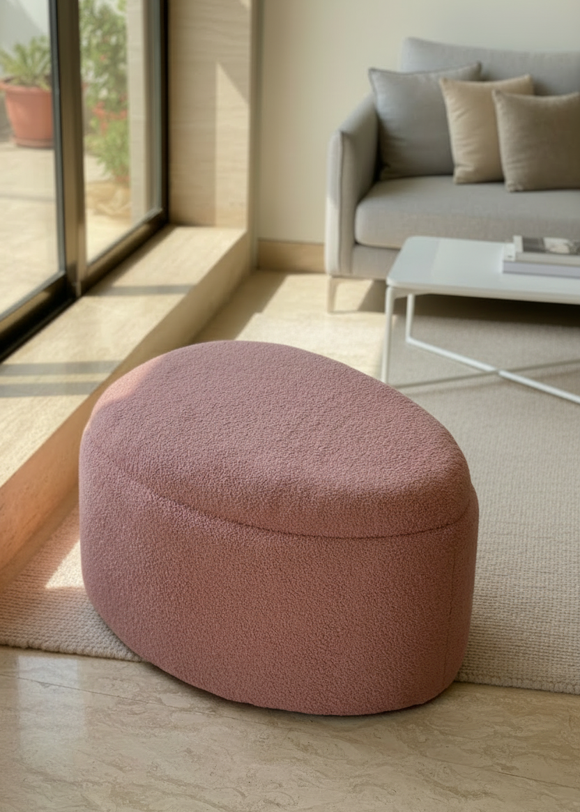 Pebble Boucle Pouffe with Storage Blush Pink - Large
