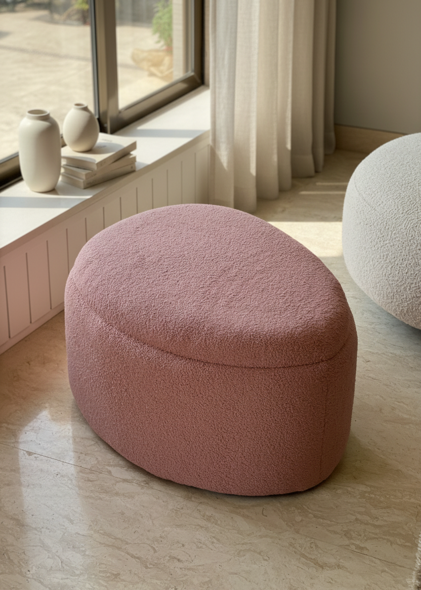 Pebble Boucle Pouffe with Storage Blush Pink - Large