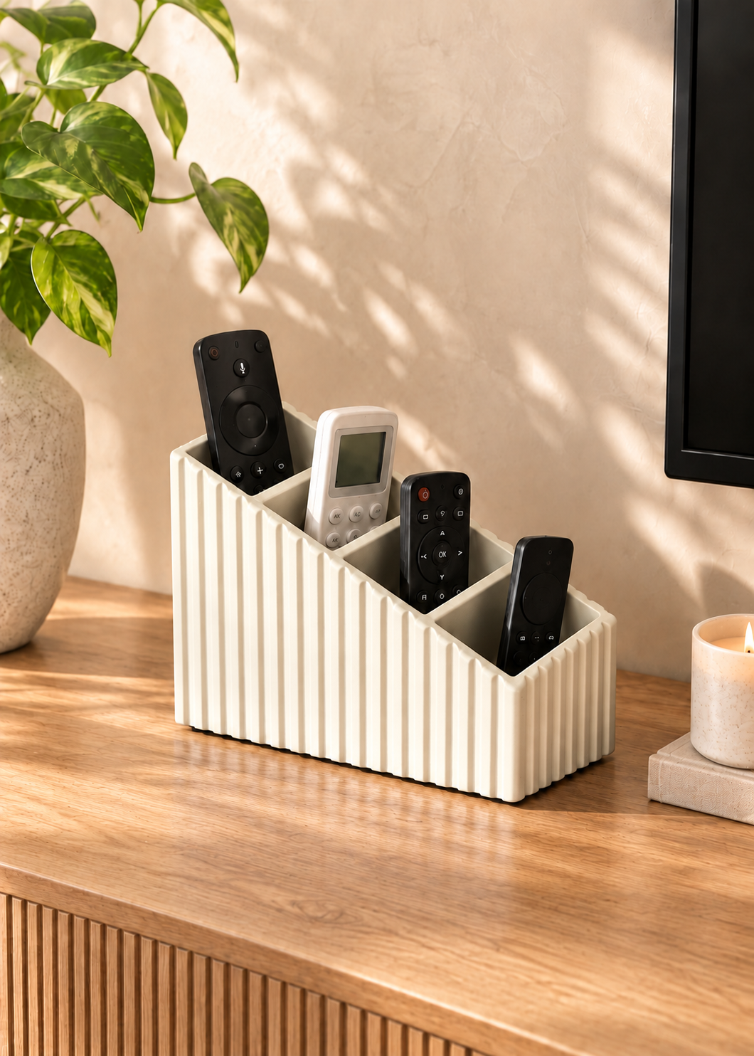 Imperium Fluted Remote Holder 4 Slot - Beige