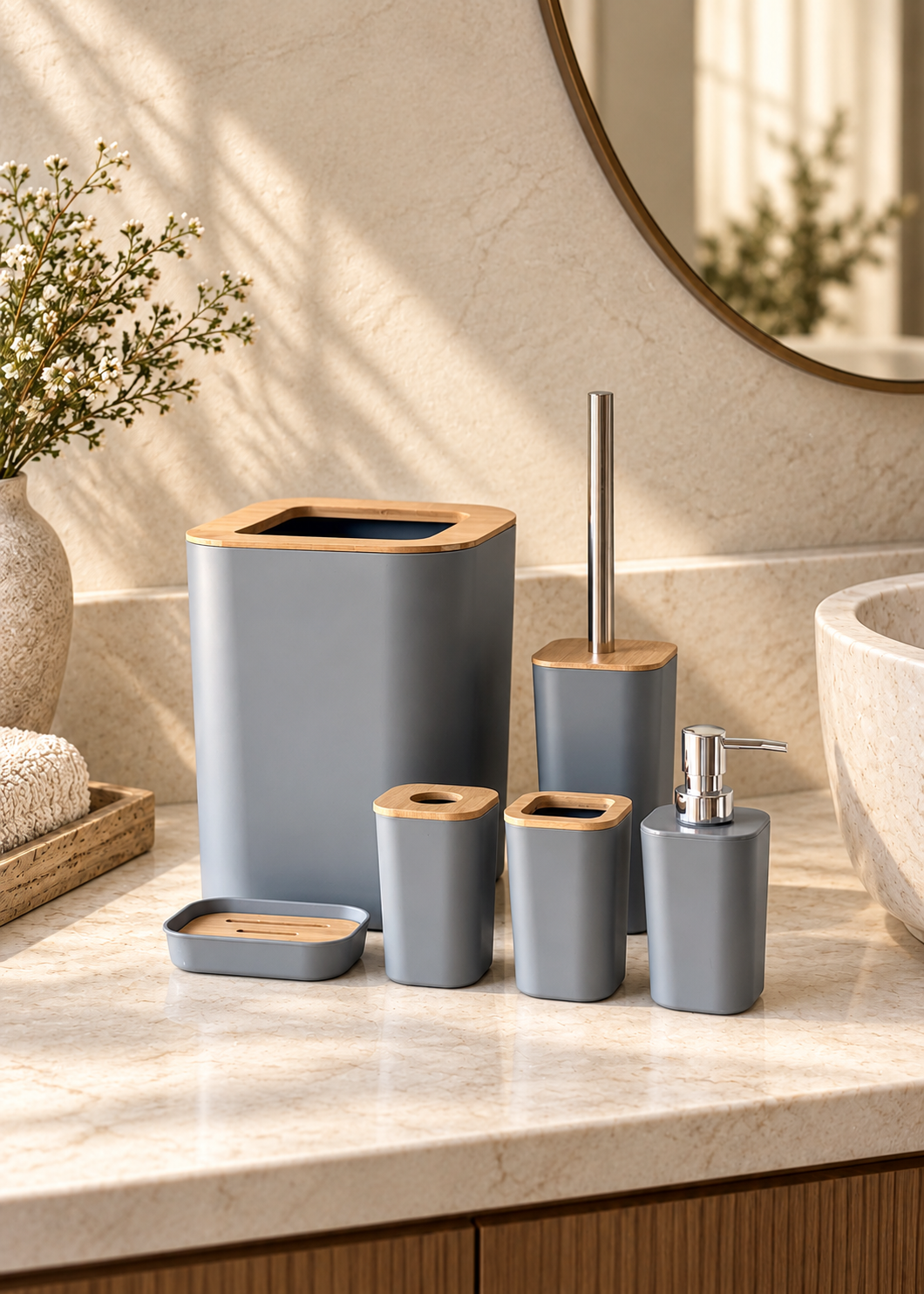 Azure Wood Bathroom Set