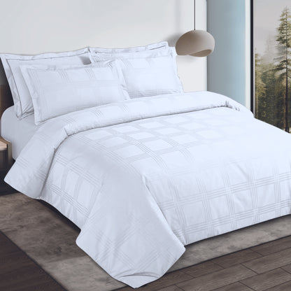 Jacquard King Size Bedsheet with 2 Pillow Covers-White