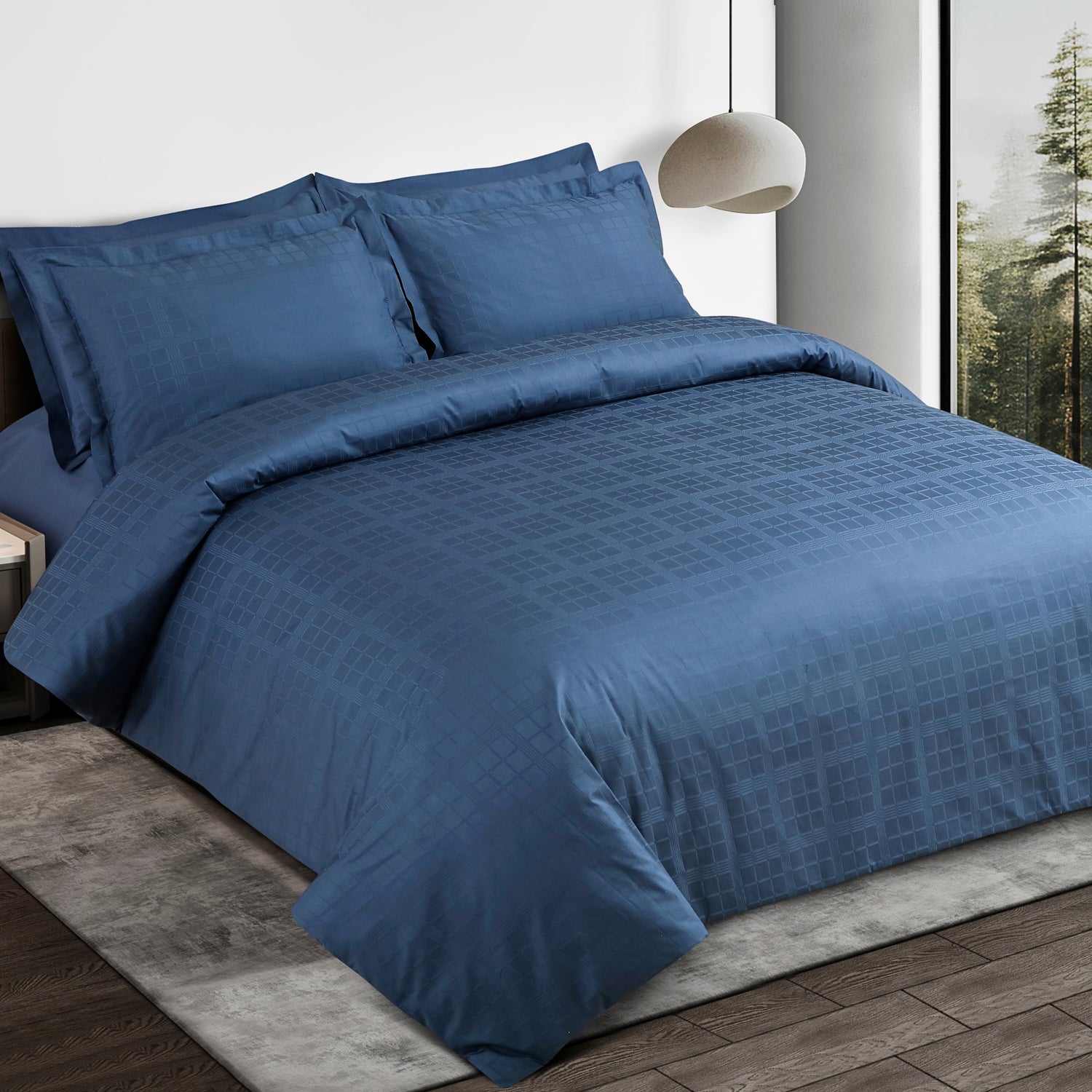 Jacquard Duvet Cover Set with King Size Bedsheet and 4 Pillow Covers-Blue