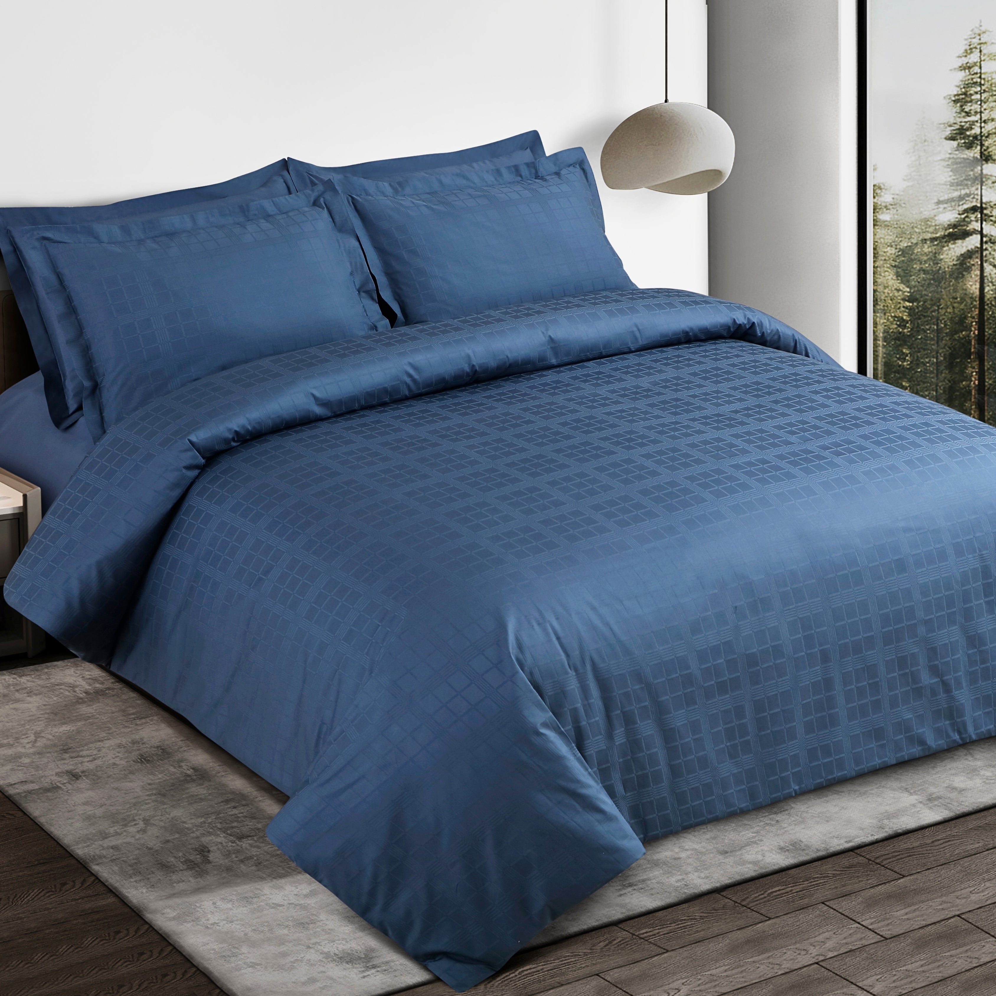 Jacquard Duvet Cover Set with King Size Bedsheet and 4 Pillow Covers-Blue