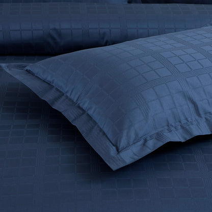 Jacquard Duvet Cover Set with King Size Bedsheet and 4 Pillow Covers-Blue
