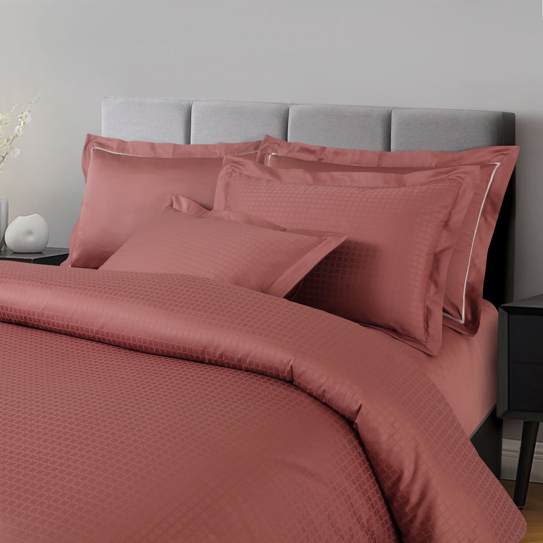 Como Jacquard Duvet Cover Set - Cedar Brown