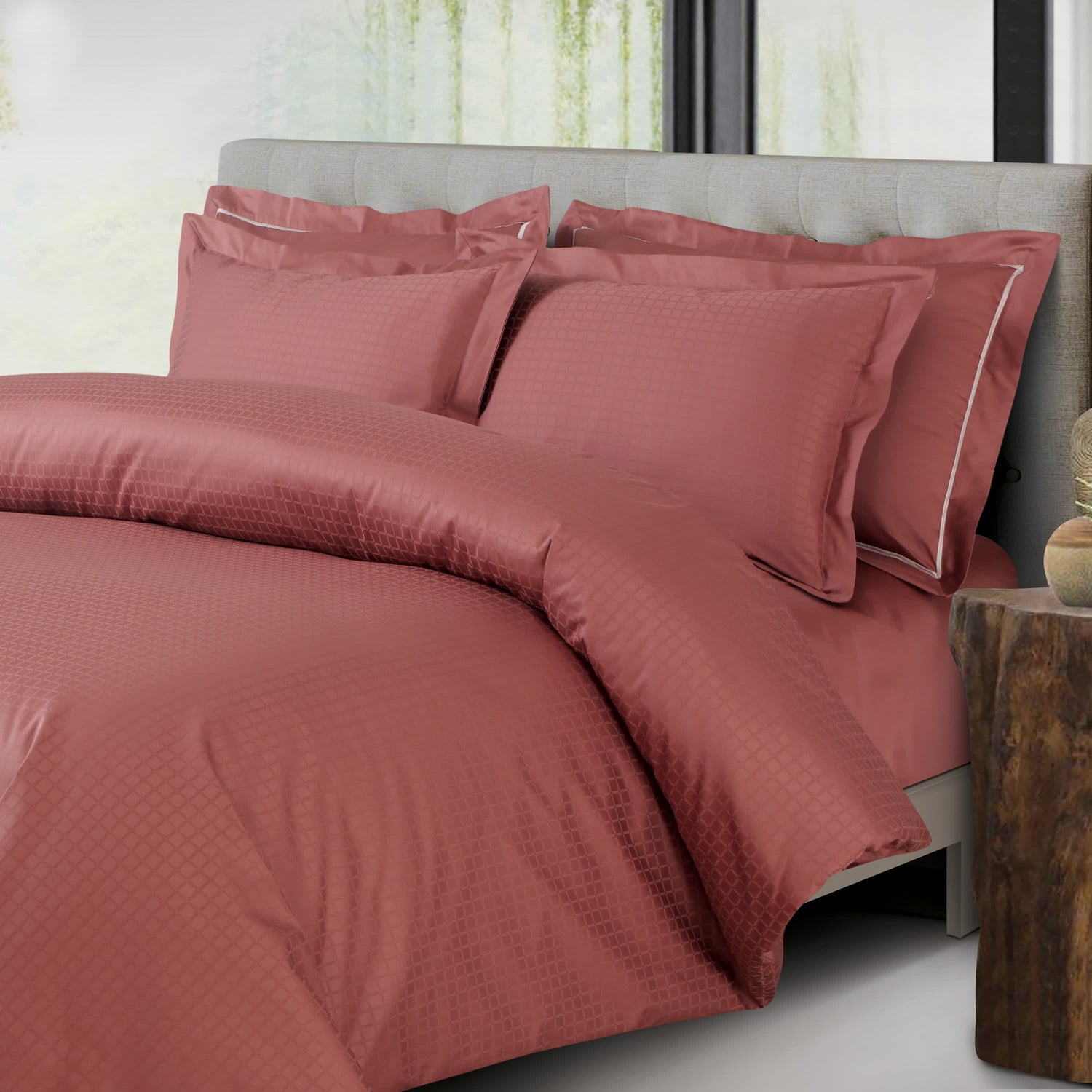 Como Jacquard Duvet Cover Set - Cedar Brown