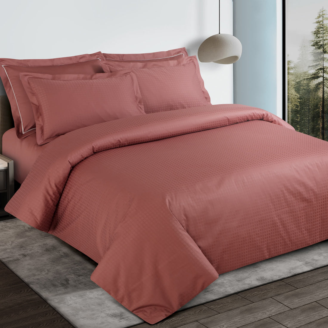 Como Jacquard Duvet Cover Set - Cedar Brown