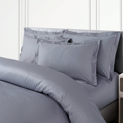 Jacquard Duvet Cover Set with King Size Bedsheet and 4 Pillow Covers-Grey